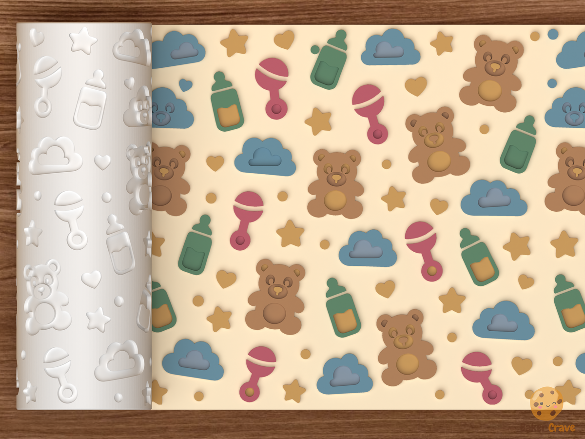 Baby Shower Teddy Bear Textured Roller - 01 main photo emboss colored
