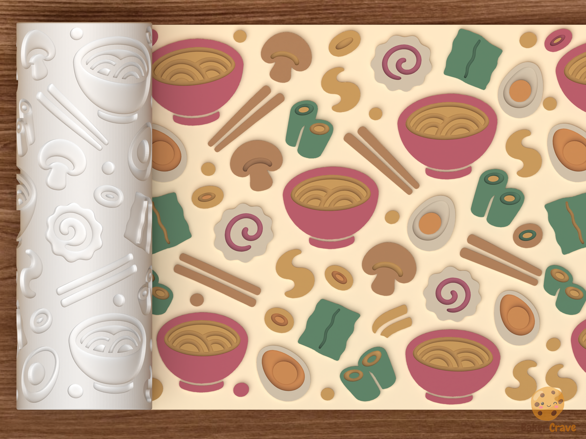 Ramen Noodle Bowl Textured Roller STL File - 01 main photo emboss colored