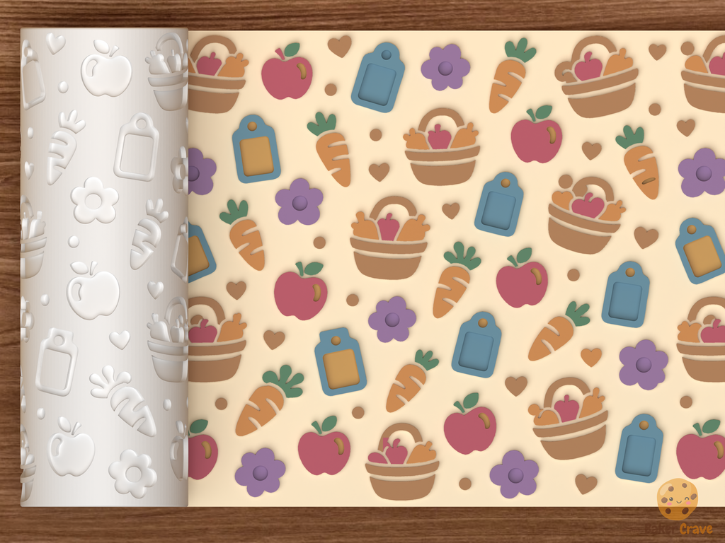 Farmers Market Harvest Textured Roller STL File - 01 main photo emboss colored