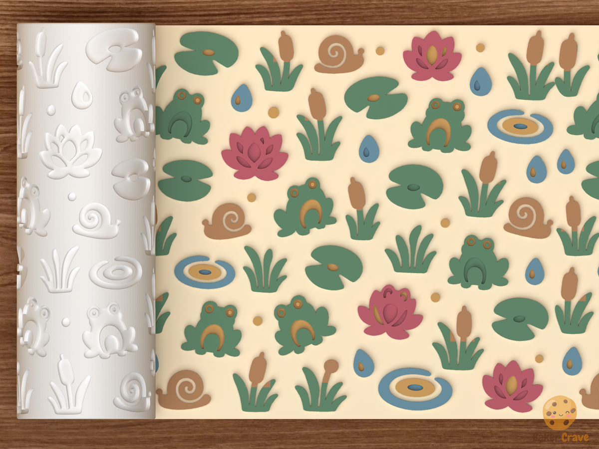 Frog Pond Garden Textured Roller STL File - 01 main photo emboss colored