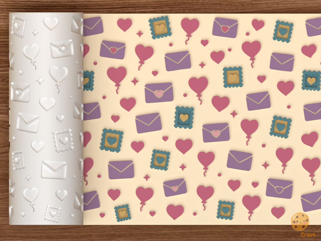 Valentine Love Letters Textured Roller STL File - 01 main photo emboss colored