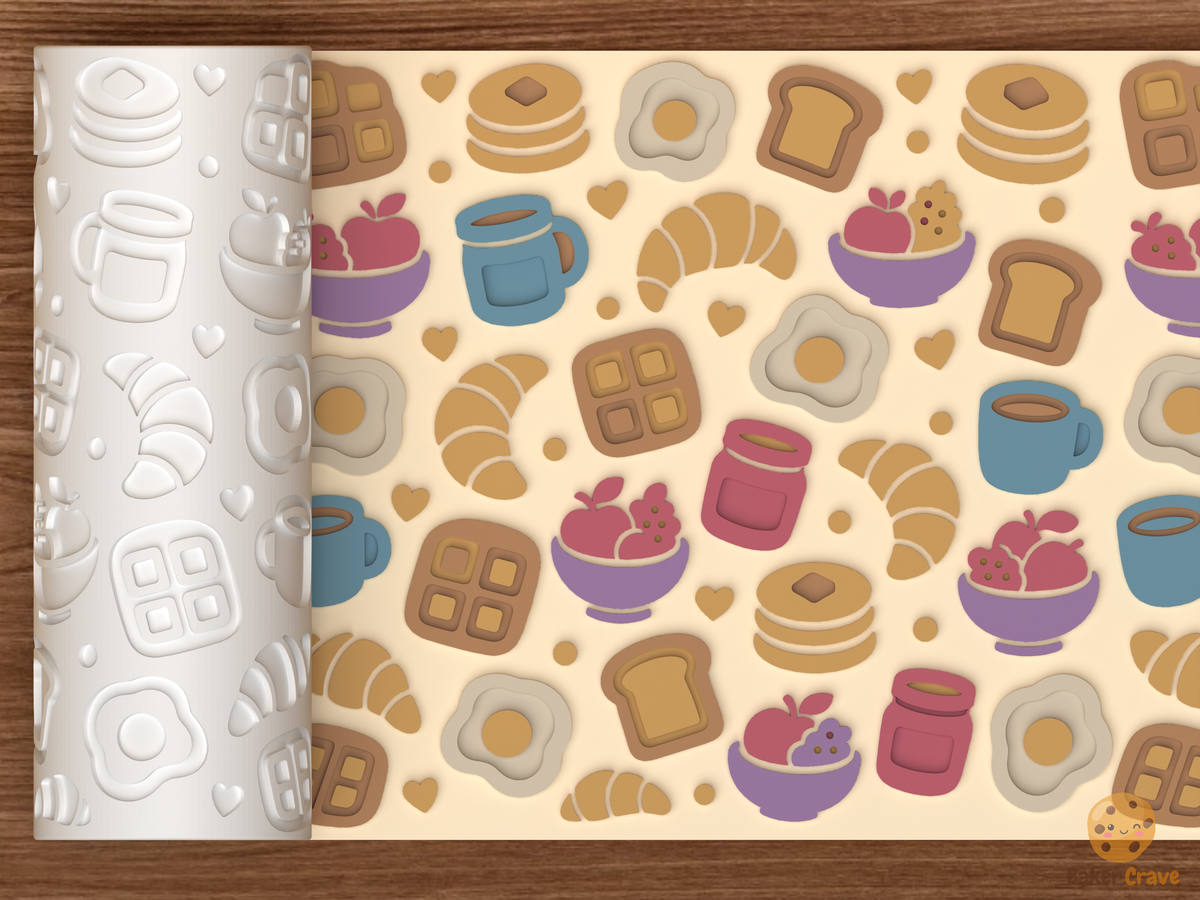 Breakfast Brunch Textured Roller STL File - 01 main photo emboss colored