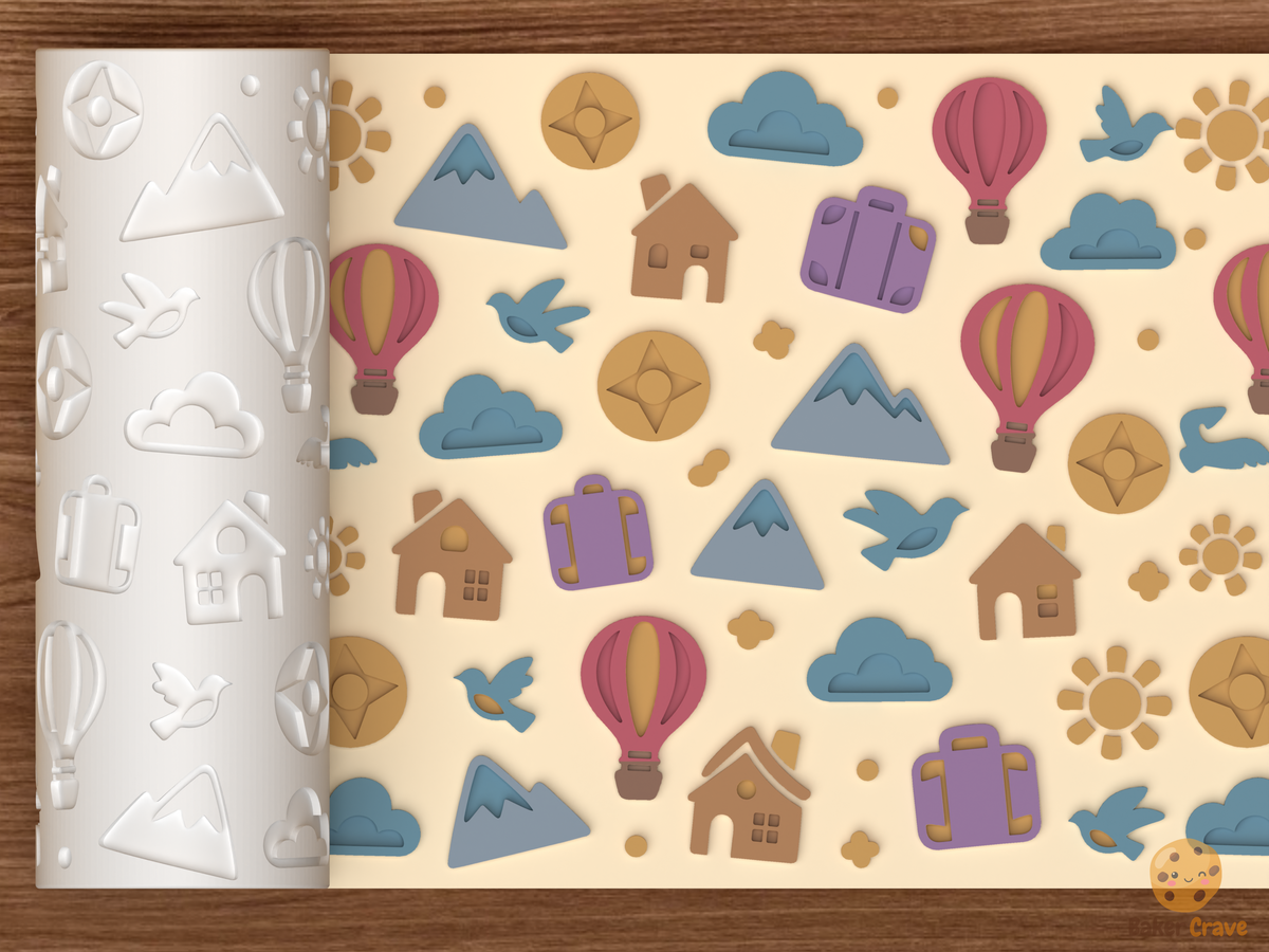 Hot Air Balloon Journey Textured Roller STL File - 01 main photo emboss colored