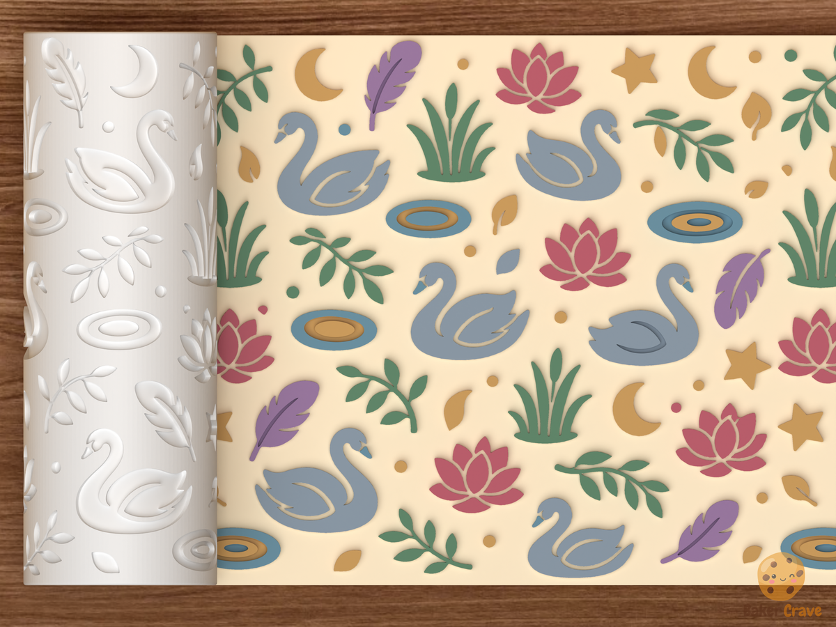 Swan Lake Garden Textured Roller STL File - 01 main photo emboss colored