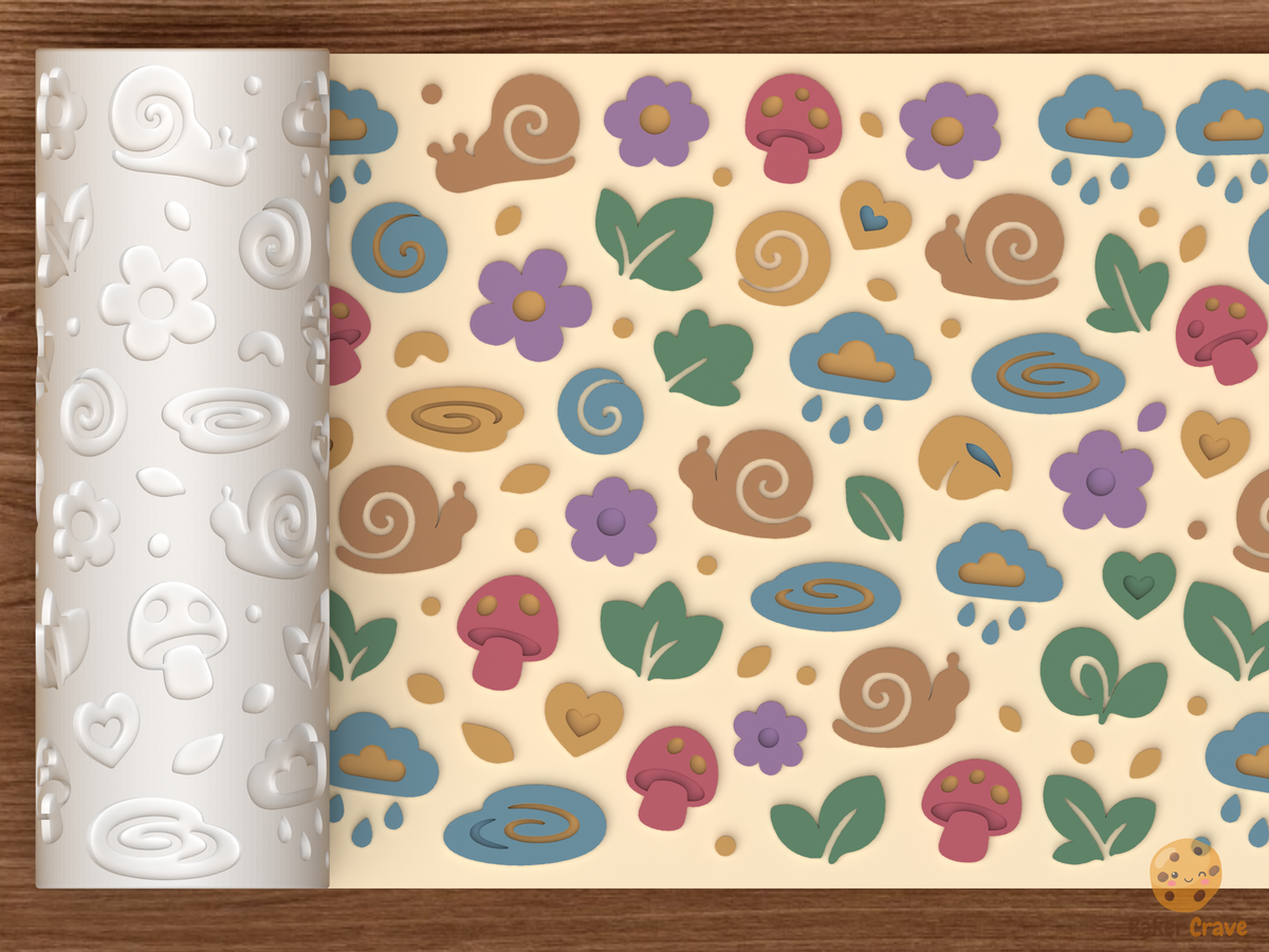 Snail Garden Textured Roller STL File - 01 main photo emboss colored