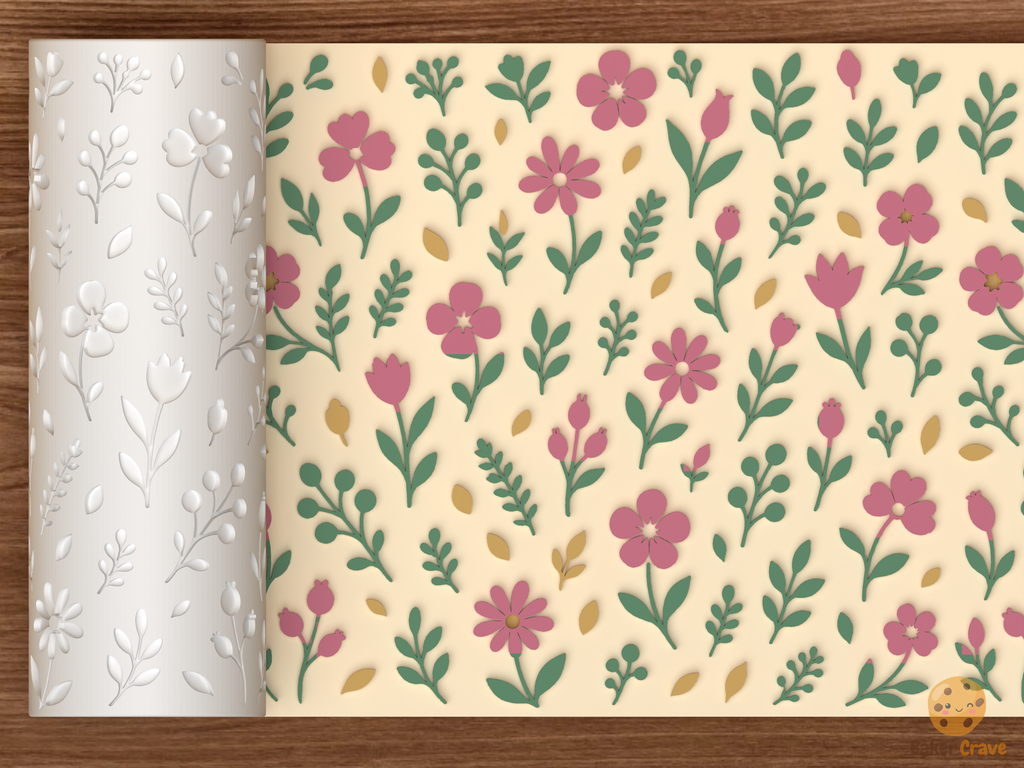 Botanical Wildflower Textured Roller STL File - 01 main photo emboss colored
