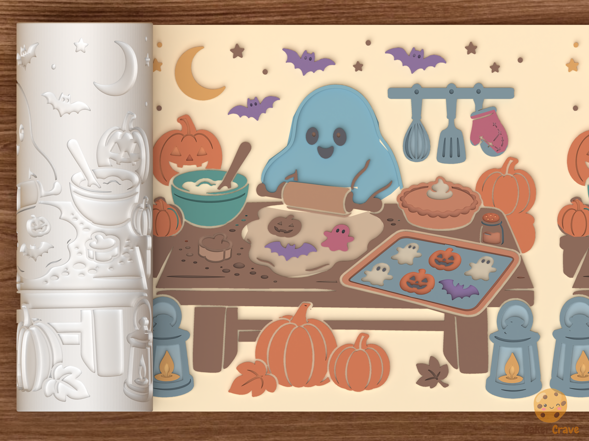 Haunted Bake Table Textured Roller STL File - 01 main photo emboss colored
