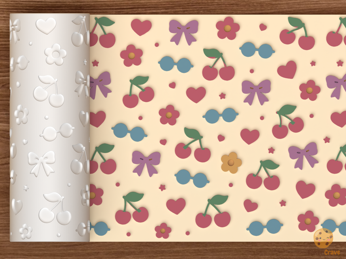 Cute Cherry Bow Textured Roller STL File - 01 main photo emboss colored