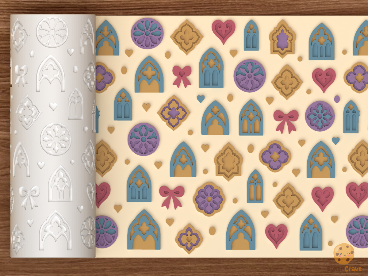 Gothic Cathedral Romance Textured Roller STL File - 01 main photo emboss colored
