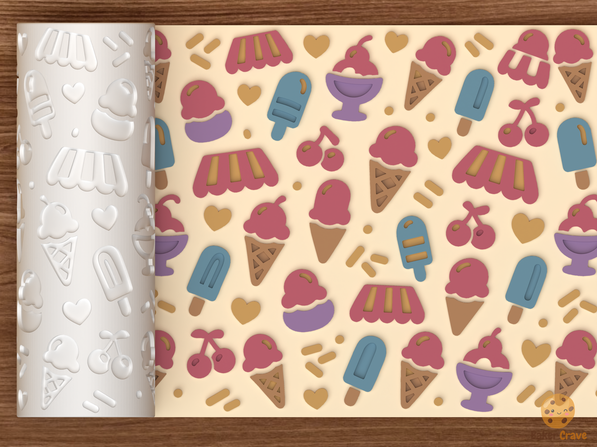 Ice Cream Parlor Textured Roller STL File - 01 main photo emboss colored