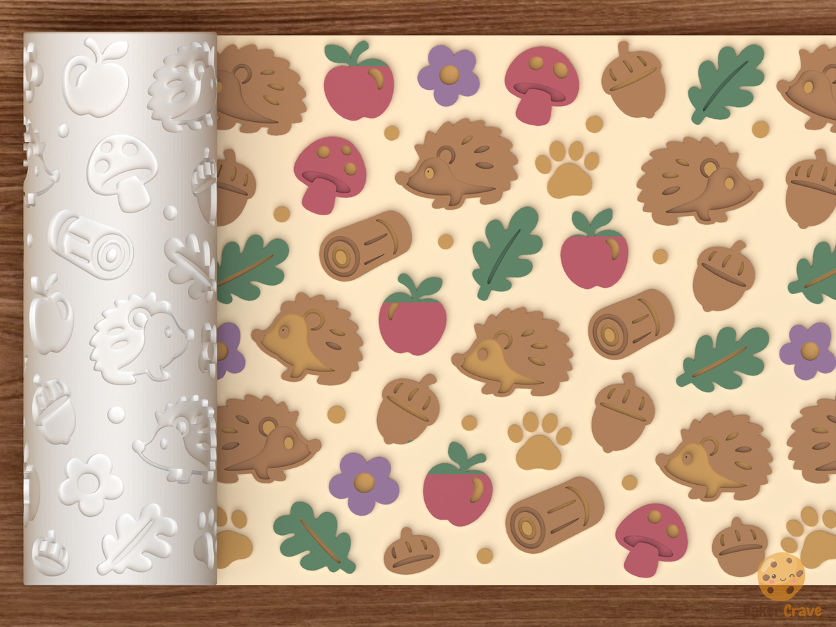 Hedgehog Woodland Textured Roller STL File - 01 main photo emboss colored