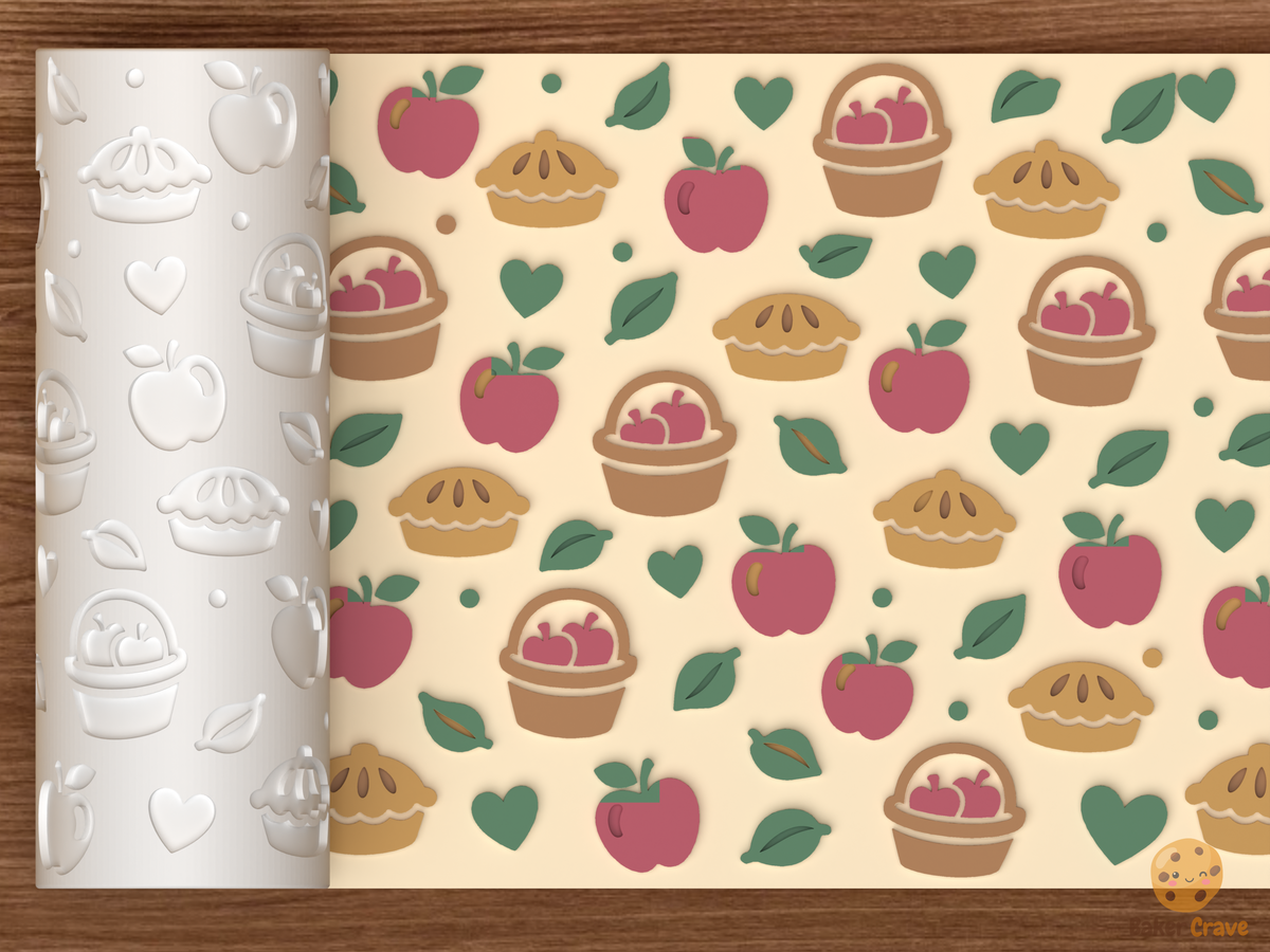 Apple Pie Orchard Textured Roller STL File - 01 main photo emboss colored