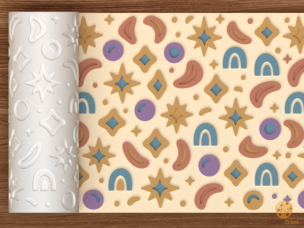 Boho Celestial Rainbow Textured Roller STL File - 01 main photo emboss colored