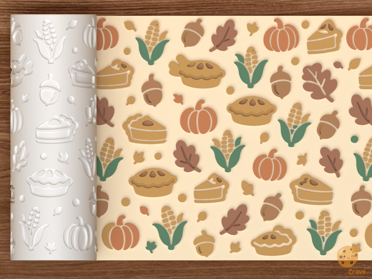 Thanksgiving Harvest Textured Roller STL File - 01 main photo emboss colored