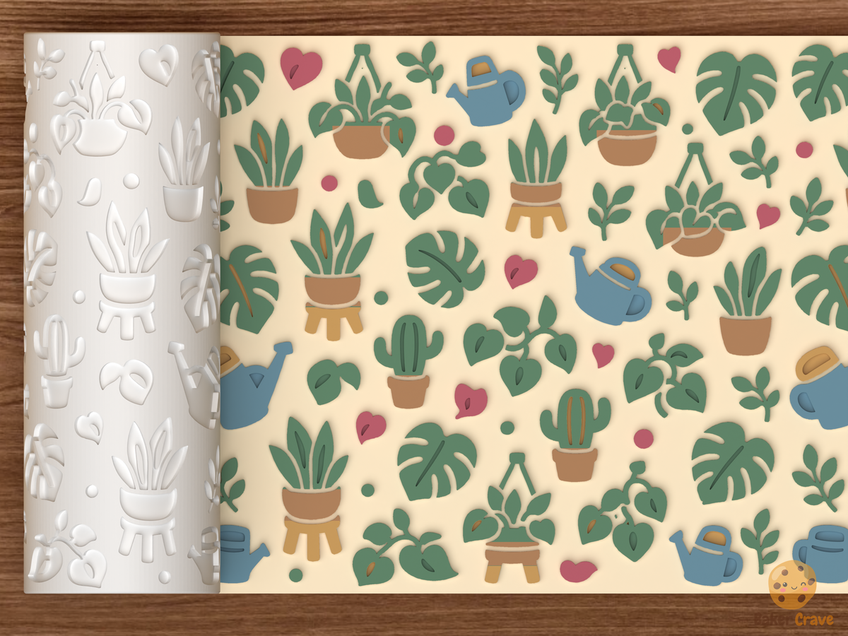 Houseplant Jungle Textured Roller STL File - 01 main photo emboss colored