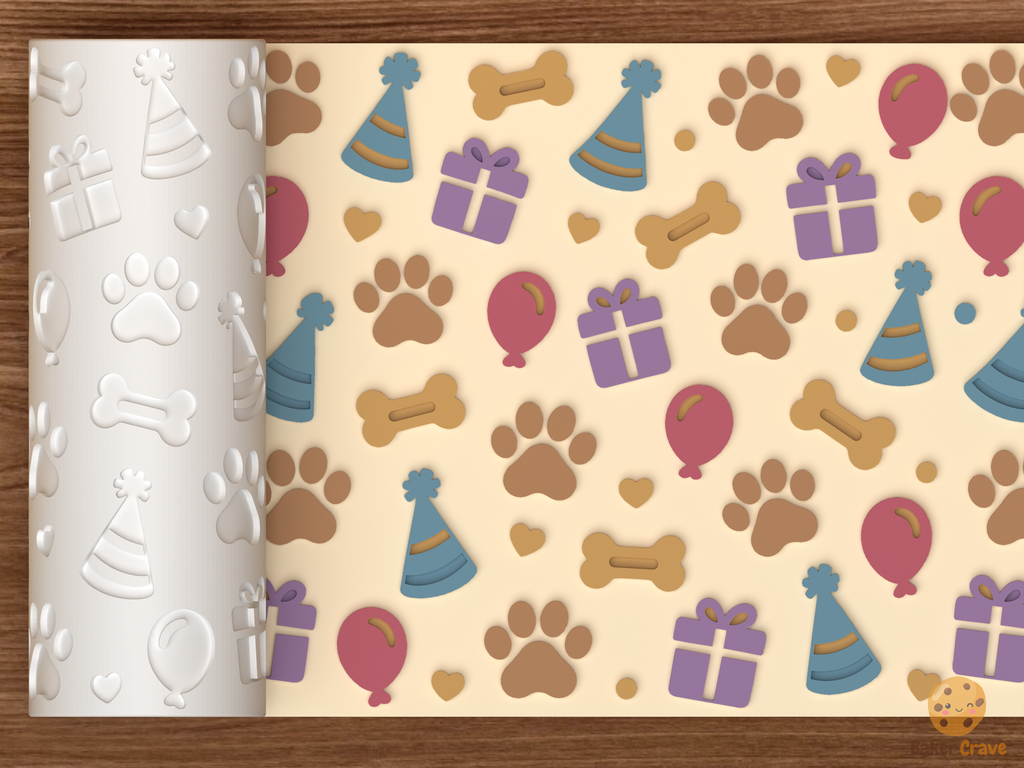 Pet Birthday Textured Roller STL File - 01 main photo emboss colored