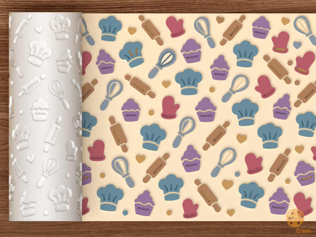 Baking Kitchen Chef Textured Roller STL File - 01 main photo emboss colored