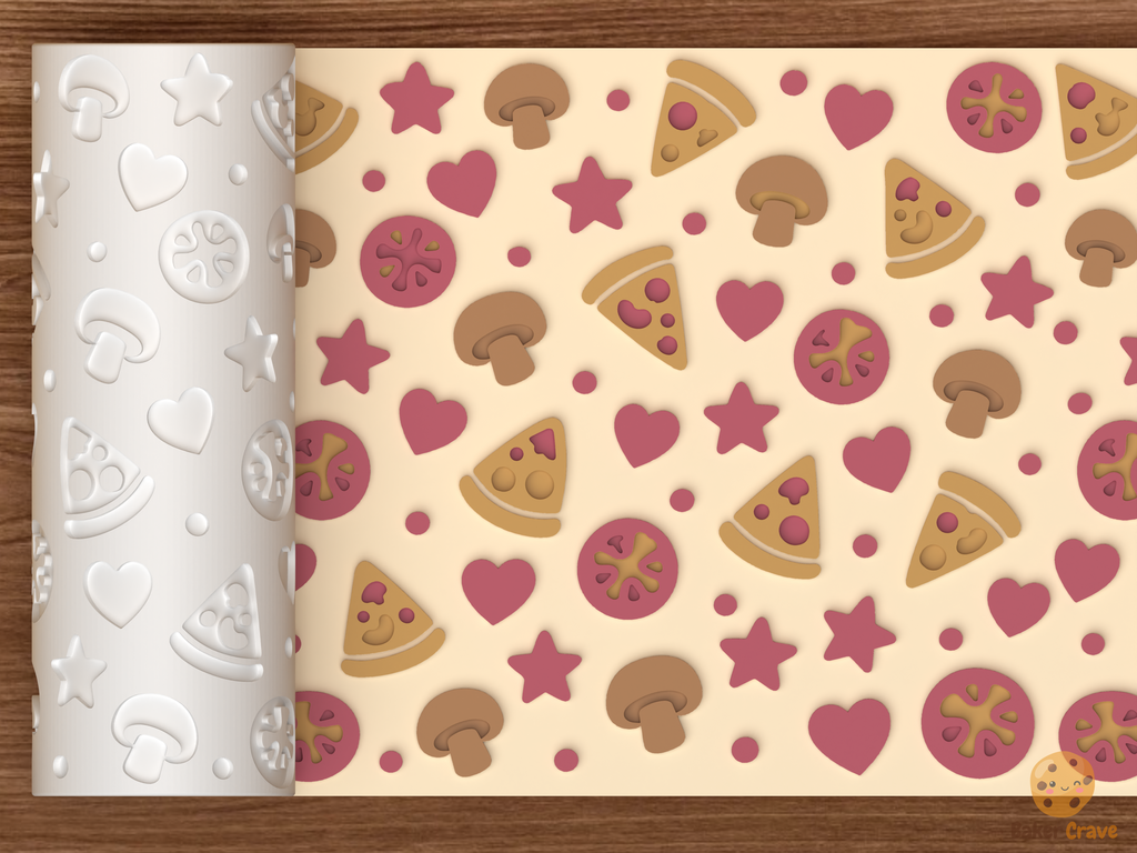 Pizza Party Textured Roller STL File - 01 main photo emboss colored