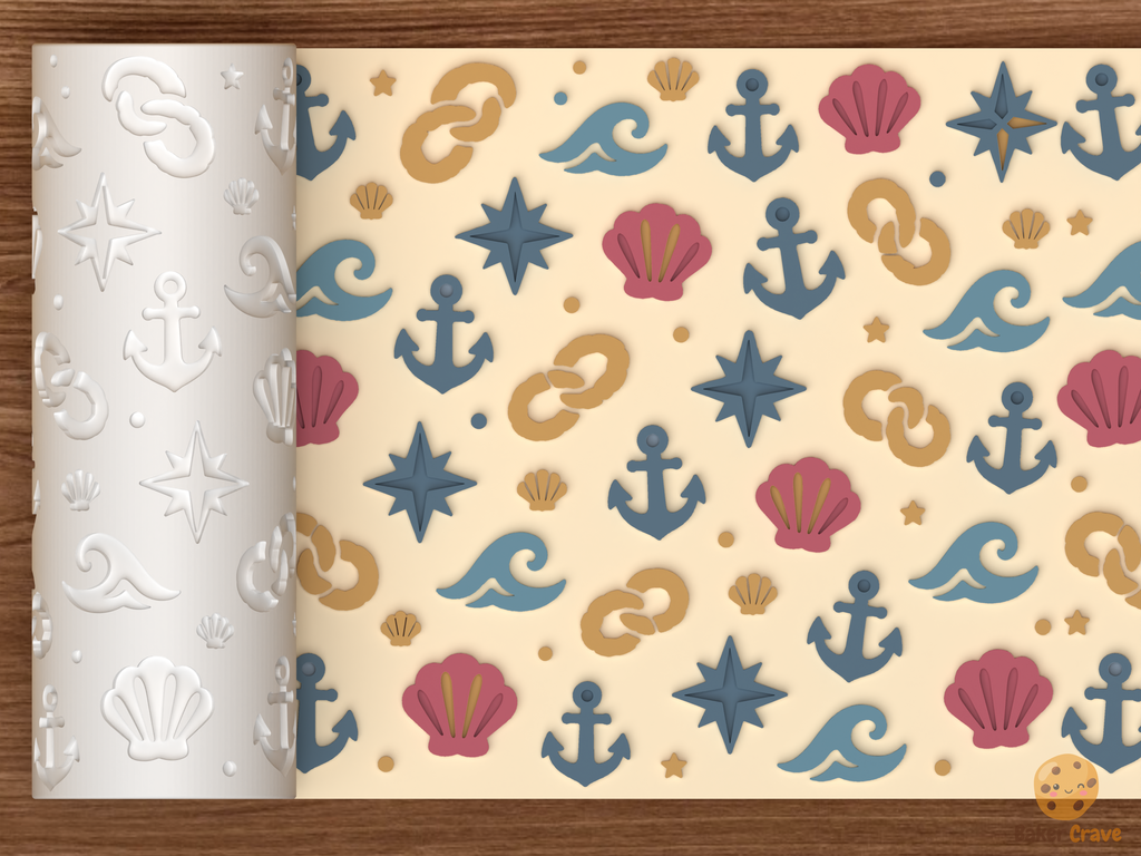 Nautical Ocean Textured Roller STL File - 01 main photo emboss colored