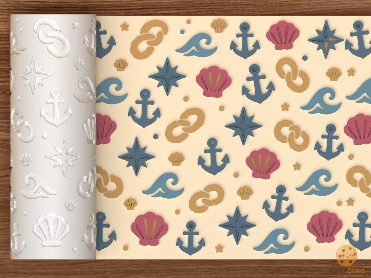 Nautical Ocean Textured Roller STL File - 01 main photo emboss colored