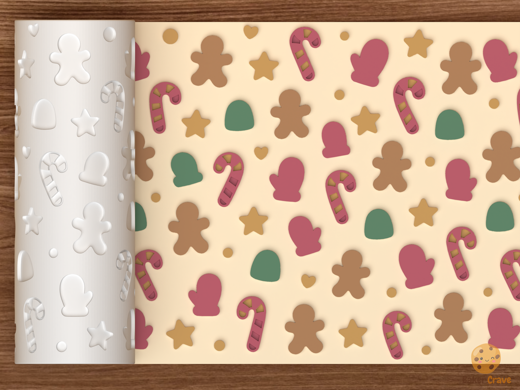Christmas Cookie Icons Textured Roller STL File - 01 main photo emboss colored