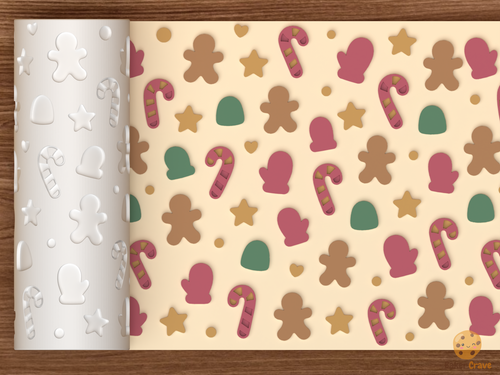 Christmas Cookie Icons Textured Roller STL File - 01 main photo emboss colored