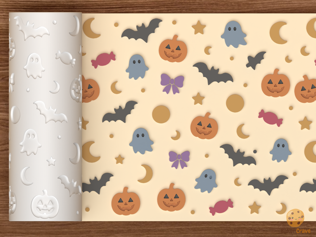 Halloween Spooky Icons Textured Roller STL File - 01 main photo emboss colored