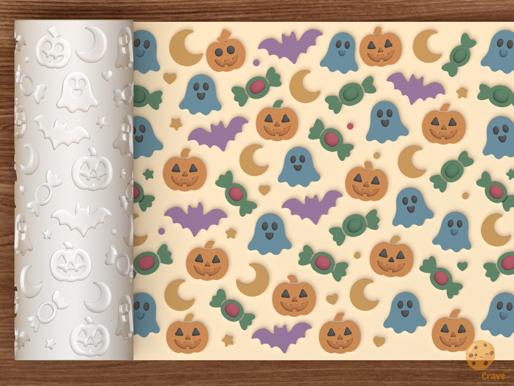 Cute Halloween Textured Roller STL File - 01 main photo emboss colored
