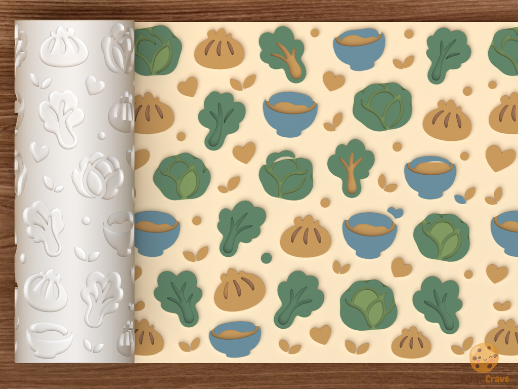 Dumpling Soup Vegetables Textured Roller STL File - 01 main photo emboss colored