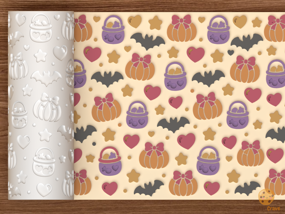 Pastelween Bow Pumpkin Textured Roller - 01 main photo emboss colored