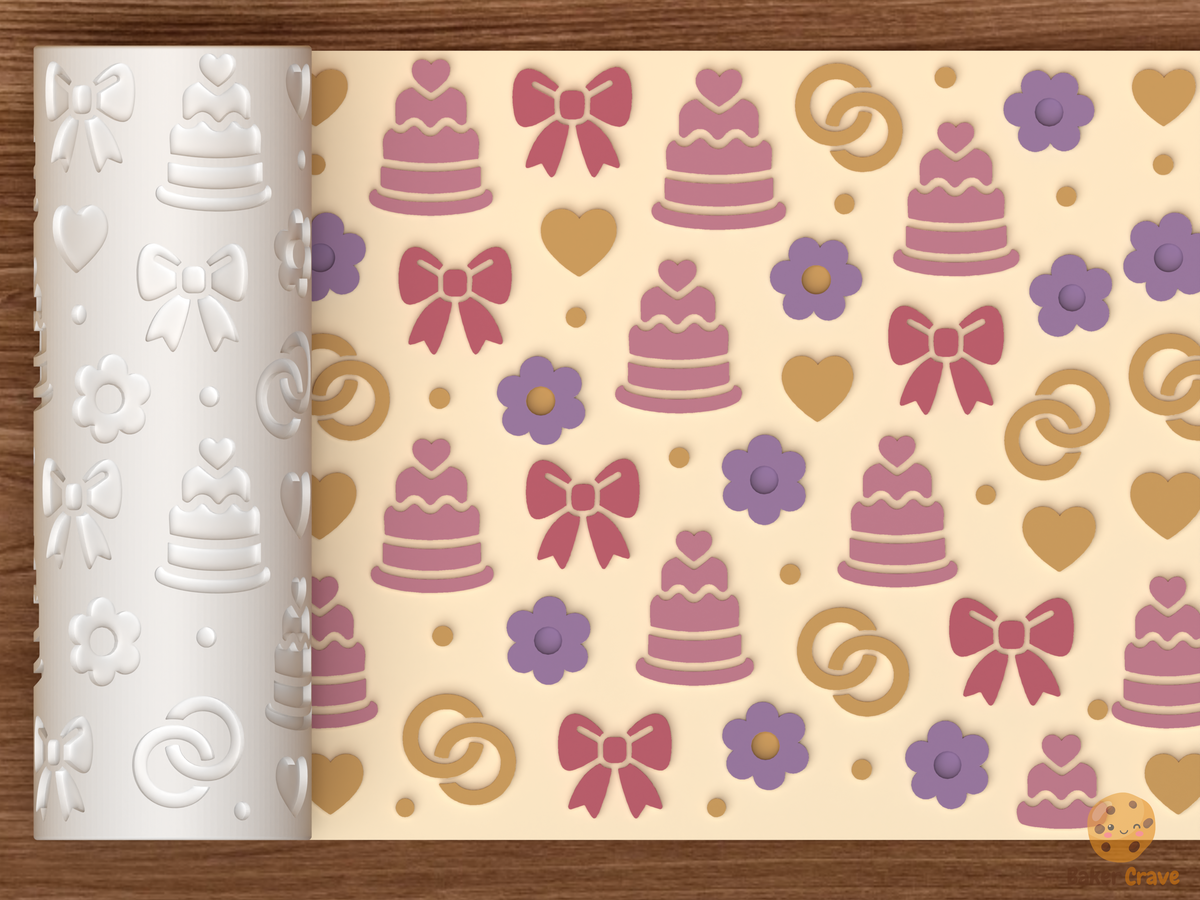 Wedding Cake Romance Textured Roller STL File - 01 main photo emboss colored