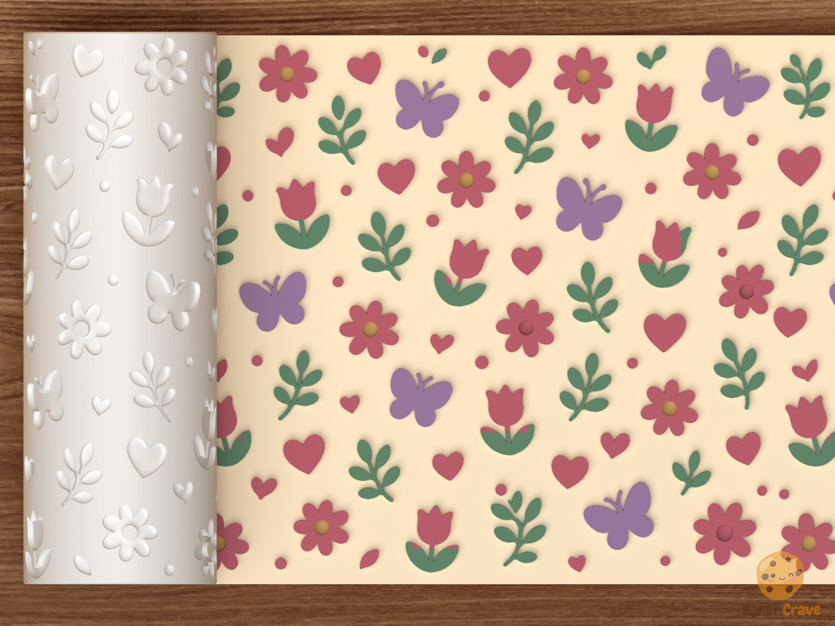 Spring Garden Hearts Textured Roller STL File - 01 main photo emboss colored