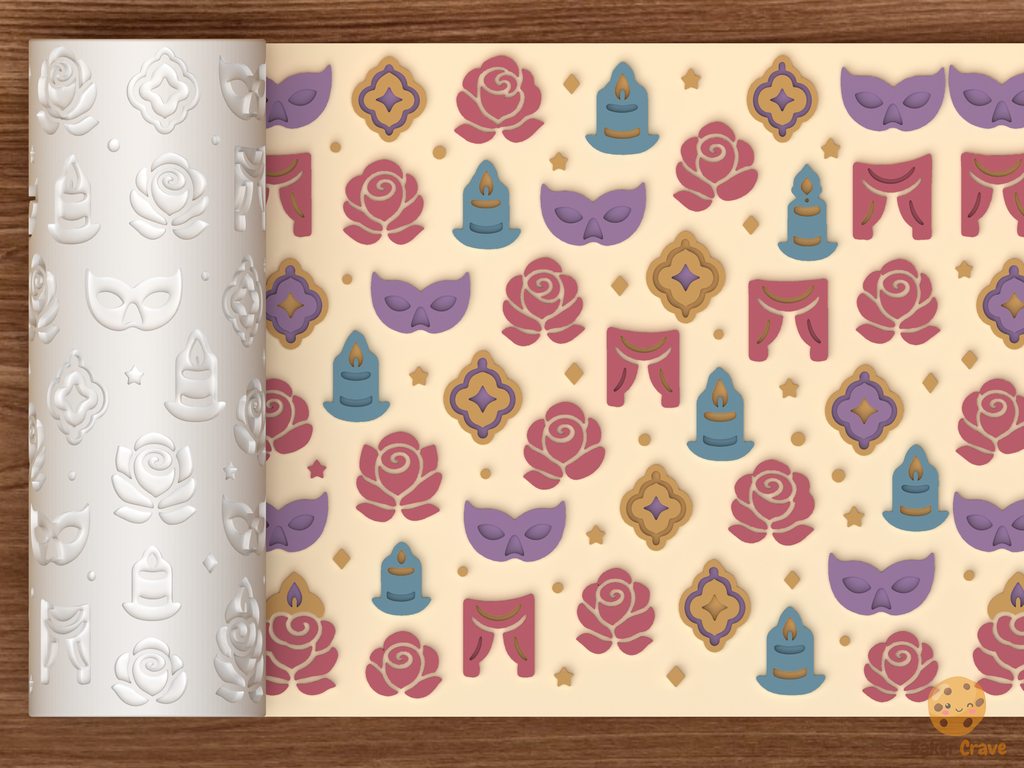 Gothic Masquerade Romance Textured Roller STL File - 01 main photo emboss colored