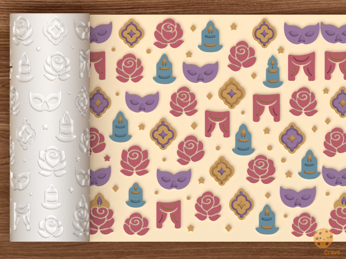 Gothic Masquerade Romance Textured Roller STL File - 01 main photo emboss colored