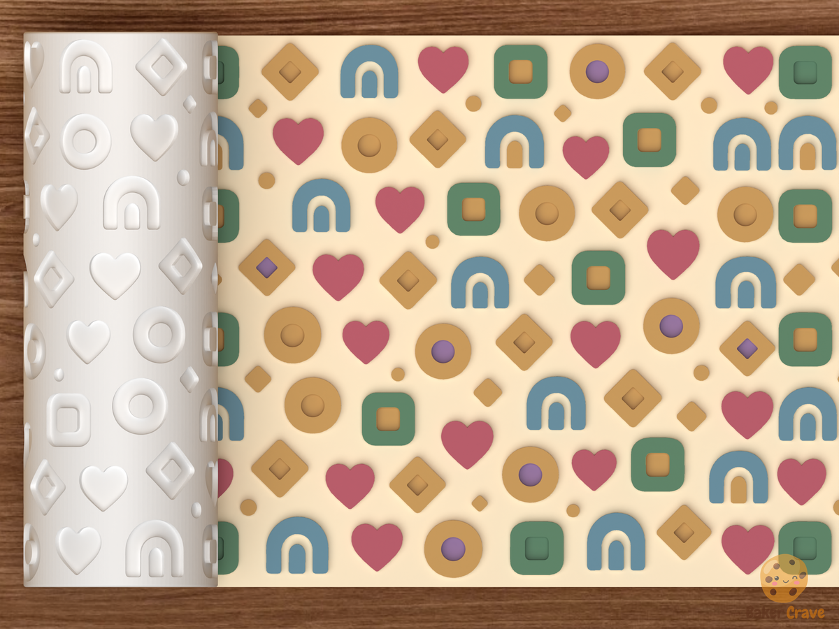 Retro Boho Geometric Textured Roller STL File - 01 main photo emboss colored