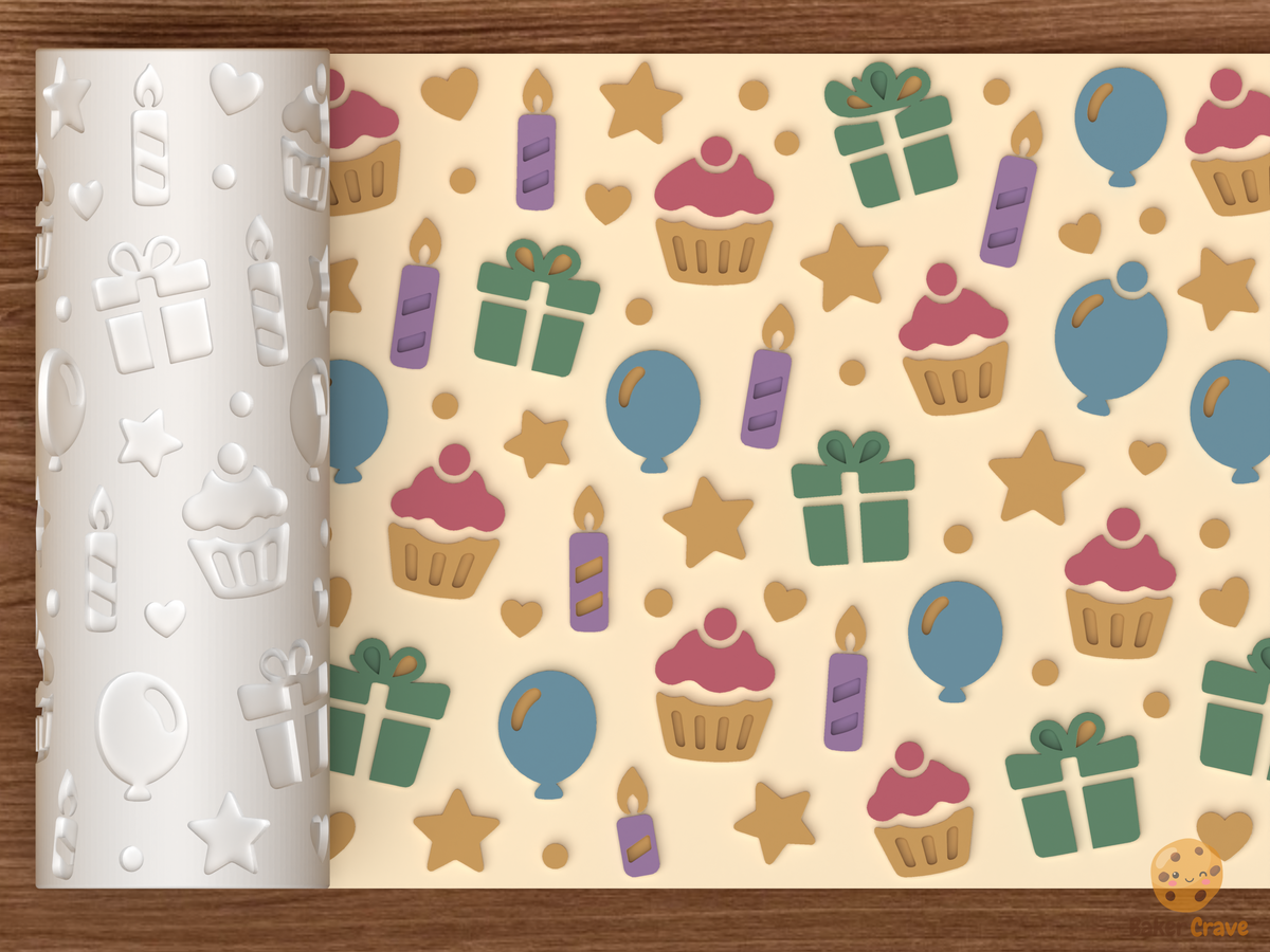 Birthday Party Celebration Cupcakes Textured Roller - 01 main photo emboss colored