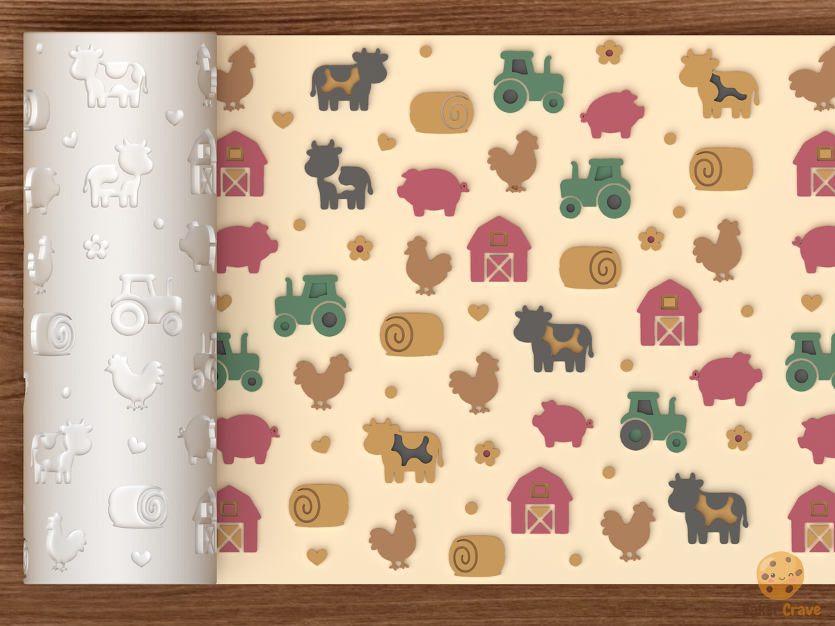 Barnyard Farm Textured Roller STL File - 01 main photo emboss colored