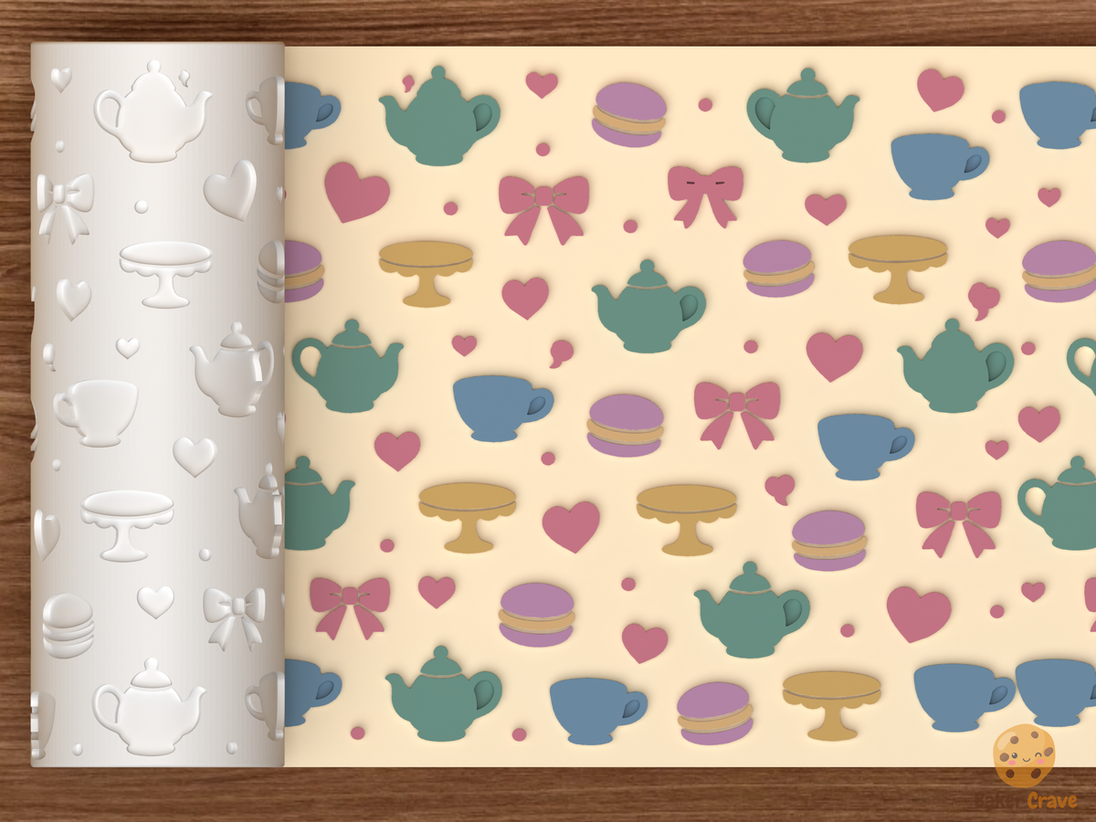Tea Party Textured Roller STL File - 01 main photo emboss colored