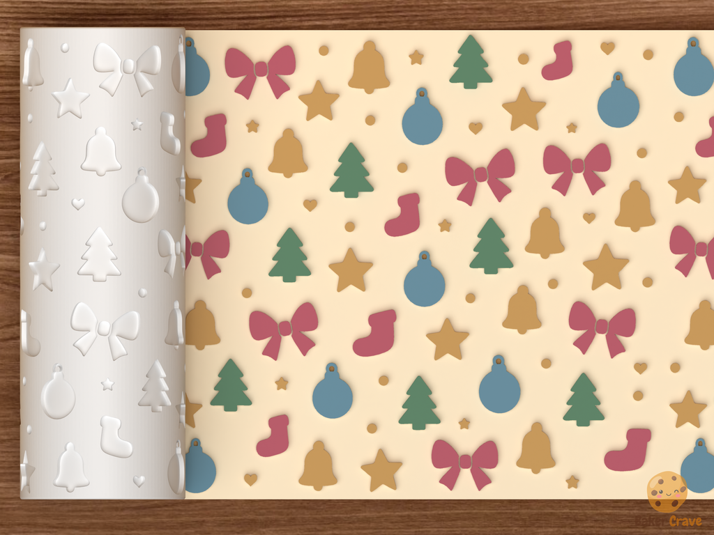 Christmas Ornaments Textured Roller STL File - 01 main photo emboss colored