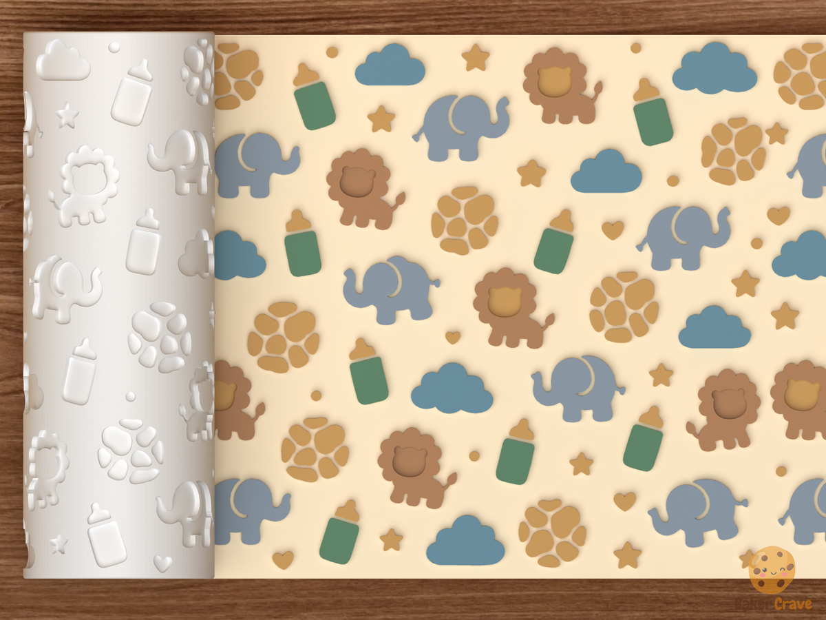 Safari Baby Shower Textured Roller STL File - 01 main photo emboss colored