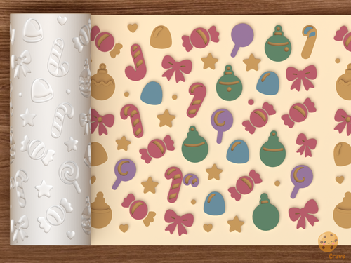 Christmas Candy Ornaments Textured Roller STL File - 01 main photo emboss colored