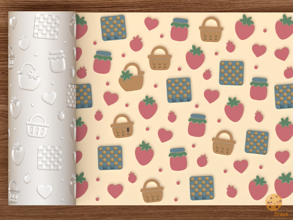 Strawberry Picnic Textured Roller STL File - 01 main photo emboss colored