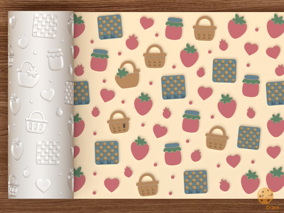 Strawberry Picnic Textured Roller STL File - 01 main photo emboss colored