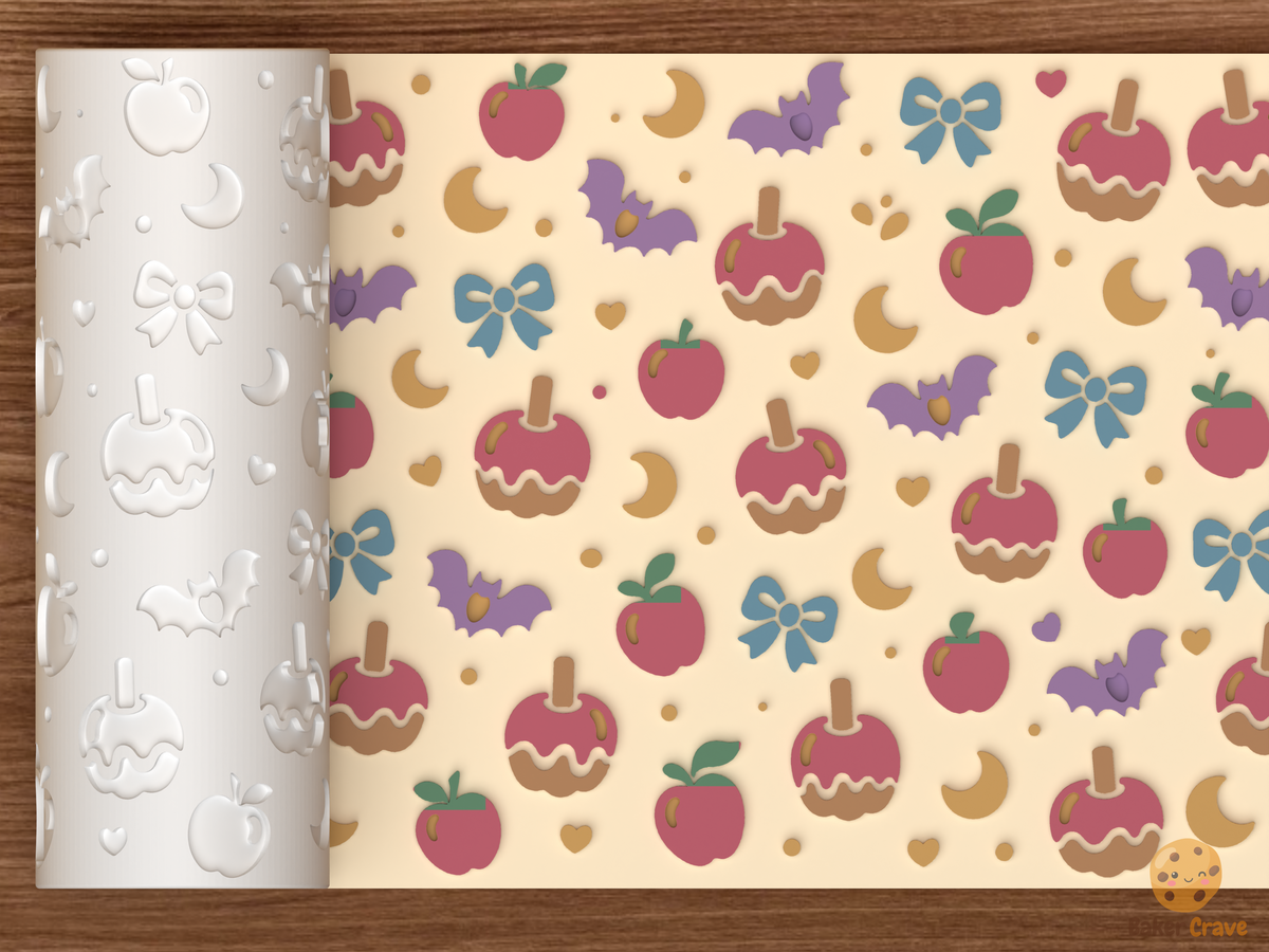 Caramel Apple Bats Textured Roller STL File - 01 main photo emboss colored
