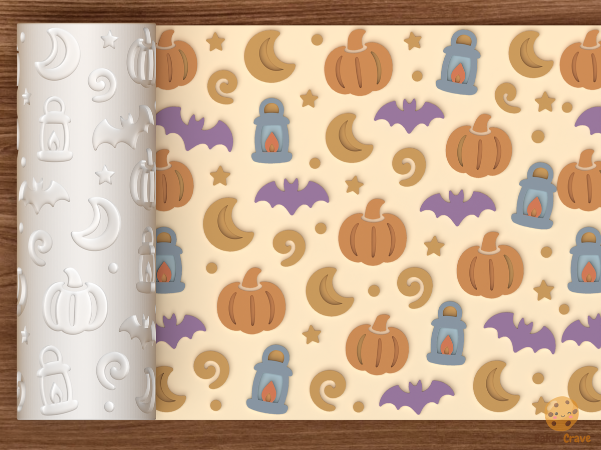 Moonlit Pumpkin Patch Textured Roller STL File - 01 main photo emboss colored