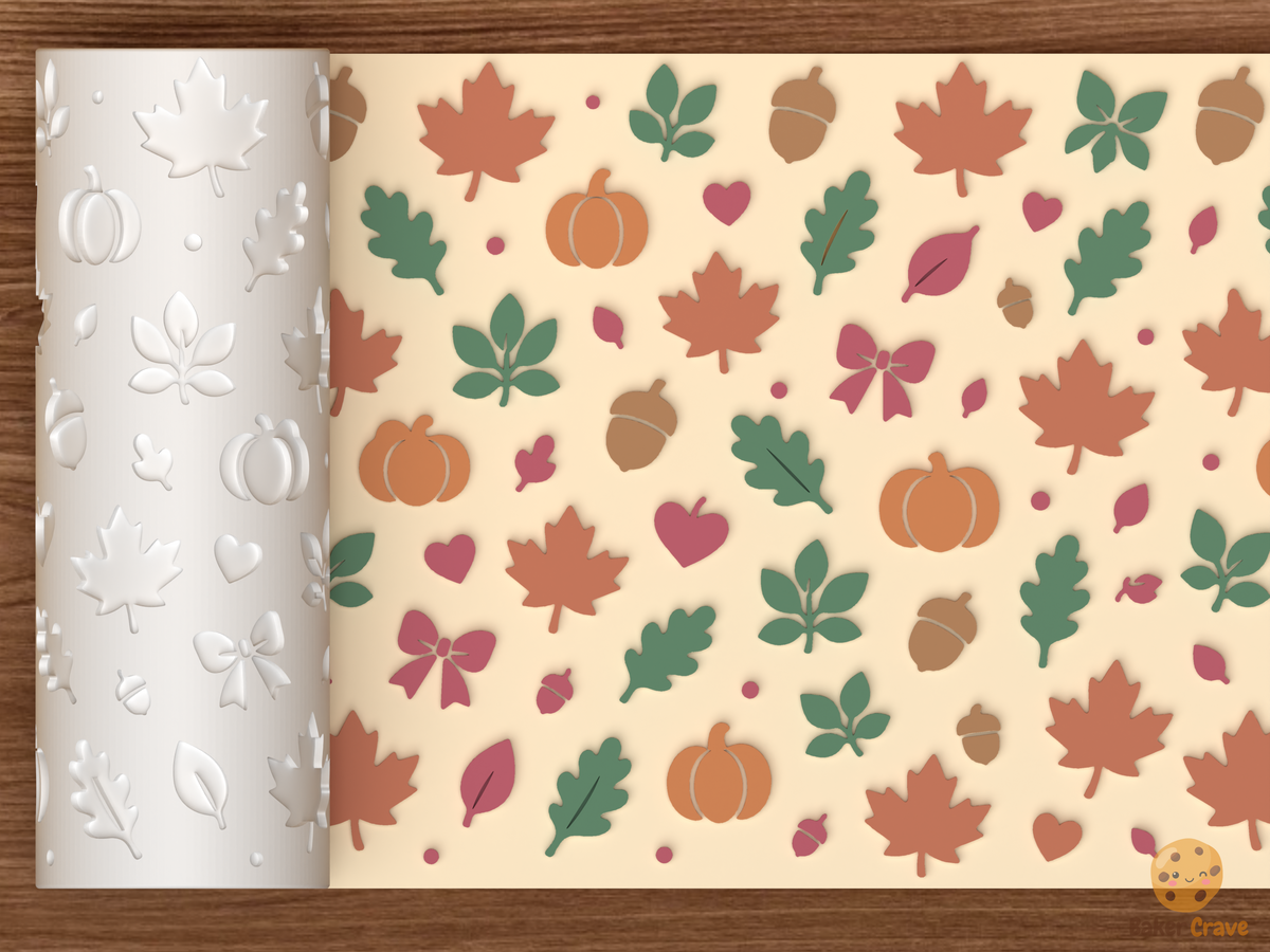 Autumn Harvest Textured Roller STL File - 01 main photo emboss colored