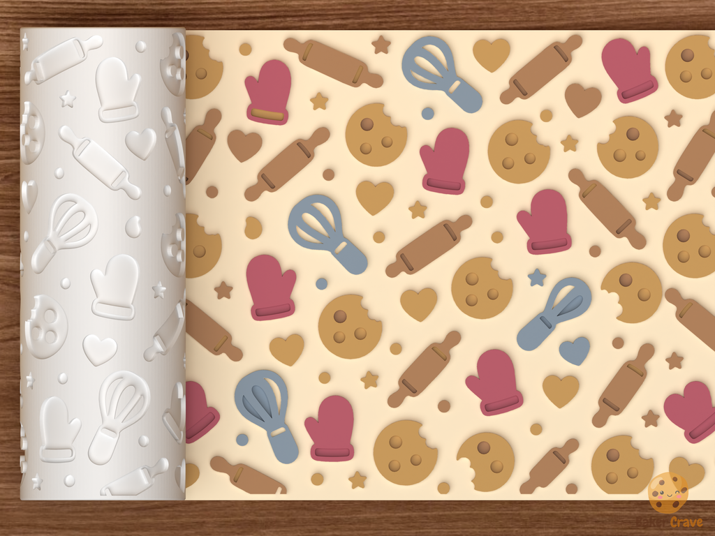 Baking Kitchen Textured Roller STL File - 01 main photo emboss colored