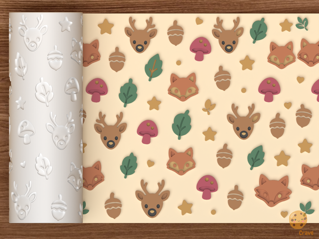 Woodland Forest Animals Textured Roller STL File - 01 main photo emboss colored