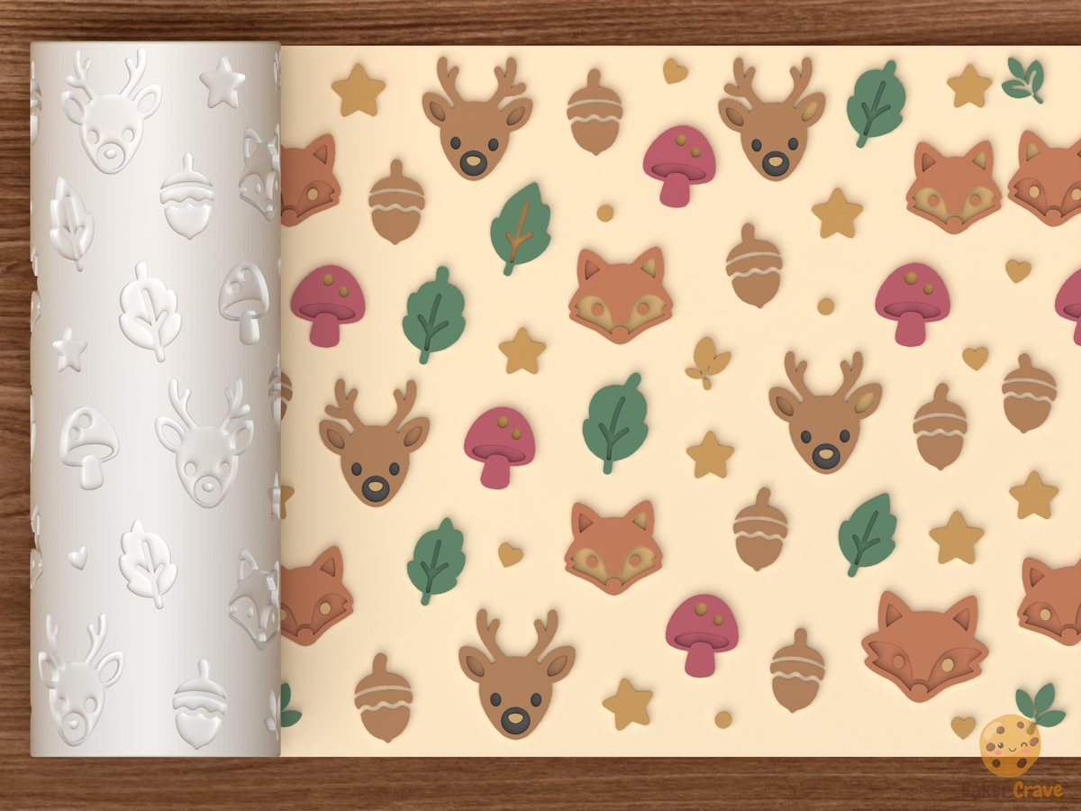 Woodland Forest Animals Textured Roller STL File - 01 main photo emboss colored