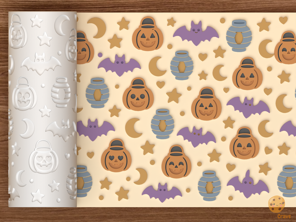 Pumpkin Lantern Parade Textured Roller STL File - 01 main photo emboss colored